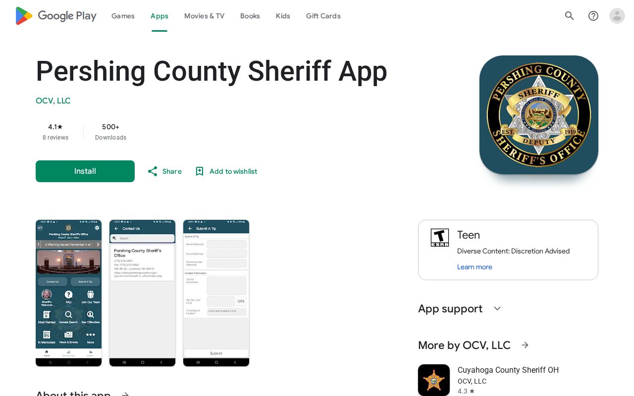 Pershing County 24-hour release check official Sheriff Android app