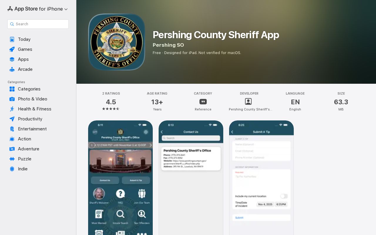 Pershing County released inmate mugshot official Sheriff iOS app listing