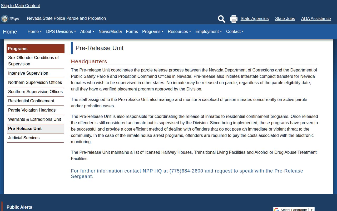 Pershing County parole release plan approval context