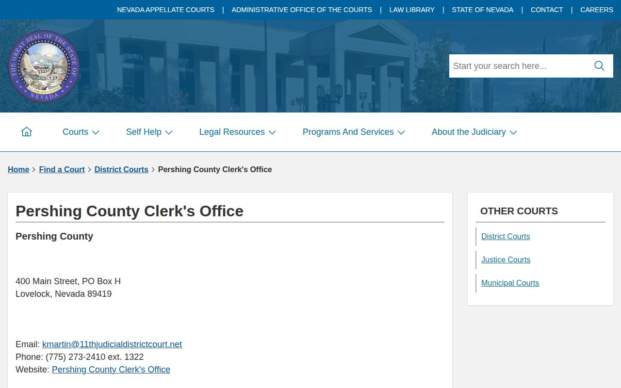 Pershing County release record court contact page